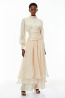 Honora Neutrals High-Neck Ruffled Detail Maxi Dress - Aura Muse