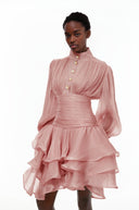 Honora Pink High-Neck Ruffled Detail Mini Dress - Aura Muse