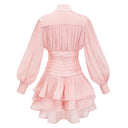Honora Pink High-Neck Ruffled Detail Mini Dress - Aura Muse