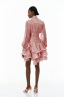 Honora Pink High-Neck Ruffled Detail Mini Dress - Aura Muse