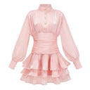 Honora Pink High-Neck Ruffled Detail Mini Dress - Aura Muse