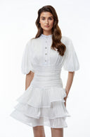 Honora White High-Neck Ruffled Detail Mini Dress - Aura Muse