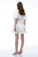 Honora White High-Neck Ruffled Detail Mini Dress - Aura Muse