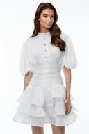 Honora White High-Neck Ruffled Detail Mini Dress - Aura Muse
