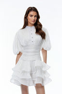 Honora White High-Neck Ruffled Detail Mini Dress - Aura Muse