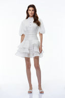 Honora White High-Neck Ruffled Detail Mini Dress - Aura Muse