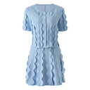 Hvítdís Blue Beaded Blouse & Skirt Set - Aura Muse