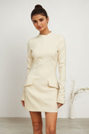 Irina Cream - White Fitted Mini Dress - Aura Muse