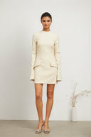 Irina Cream - White Fitted Mini Dress - Aura Muse
