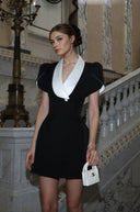 Iris Black Shawl Lapel Mini Dress - Aura Muse