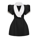 Iris Black Shawl Lapel Mini Dress - Aura Muse
