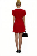 Iris Red Shawl Lapel Mini Dress - Aura Muse