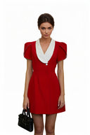 Iris Red Shawl Lapel Mini Dress - Aura Muse