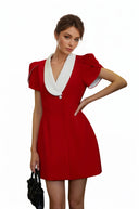 Iris Red Shawl Lapel Mini Dress - Aura Muse