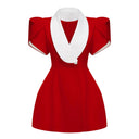 Iris Red Shawl Lapel Mini Dress - Aura Muse