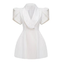 Iris White Shawl Lapel Mini Dress - Aura Muse