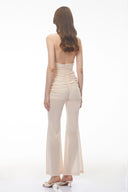 Isabelle Nude Ruched Jumpsuit with 3D Petals - Aura Muse