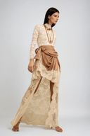 Isadora Brown Satin Floral Lace Shirt & Skirt Set - Aura Muse