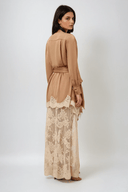Isadora Brown Satin Floral Lace Shirt & Skirt Set - Aura Muse