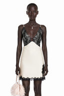 Isaura Khaki V-Neck Lace Satin Mini Dress - Aura Muse