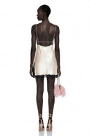 Isaura Khaki V-Neck Lace Satin Mini Dress - Aura Muse