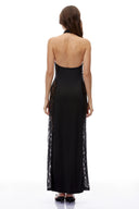 Iseult Black Cut-Out Maxi Dress with Lace Panels - Aura Muse