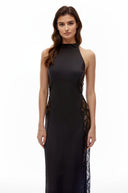 Iseult Black Cut-Out Maxi Dress with Lace Panels - Aura Muse