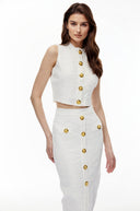 Ismérie White Textured Knit Top & Skirt Set - Aura Muse