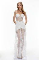 Isolde White Floral Lace Corset Maxi Dress - Aura Muse