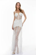 Isolde White Floral Lace Corset Maxi Dress - Aura Muse