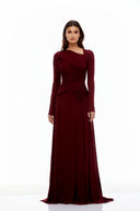 Jacinta Burgundy Asymmetrical Gathered Maxi Dress - Aura Muse