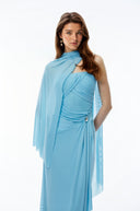 Jacinthe Blue Off Shoulder Ruched Maxi Dress - Aura Muse