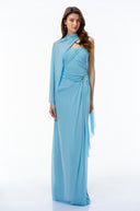Jacinthe Blue Off Shoulder Ruched Maxi Dress - Aura Muse