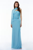 Jacinthe Blue Off Shoulder Ruched Maxi Dress - Aura Muse