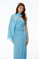 Jacinthe Blue Off Shoulder Ruched Maxi Dress - Aura Muse