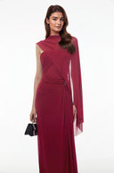 Jacinthe Red Off Shoulder Ruched Maxi Dress - Aura Muse