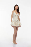 Jacqueline Cream Polka Dot Puffball Mini Dress with Bow - Aura Muse