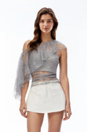 Joan Grey Lace One Shoulder Ruffled Top - Aura Muse