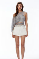 Joan Grey Lace One Shoulder Ruffled Top - Aura Muse