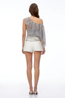 Joan Grey Lace One Shoulder Ruffled Top - Aura Muse