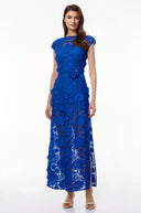 Jocelyne Blue Floral Appliqué Maxi Dress witn Cut-Outs - Aura Muse