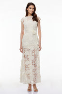 Jocelyne White Floral Appliqué Maxi Dress witn Cut-Outs - Aura Muse