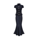Jolene blue peplum-waist panelled maxi dress - Aura Muse