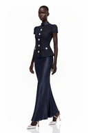 Jolene blue peplum-waist panelled maxi dress - Aura Muse