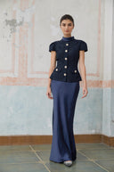 Jolene blue peplum-waist panelled maxi dress - Aura Muse