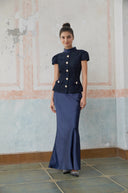 Jolene blue peplum-waist panelled maxi dress - Aura Muse