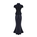 Jolene blue peplum-waist panelled maxi dress - Aura Muse