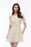 Josiane White Lace Mini Dress with Embellishment - Aura Muse
