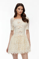 Josiane White Lace Mini Dress with Embellishment - Aura Muse