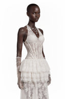 Julieta White Floral Appliqué Tiered Maxi Dress - Aura Muse